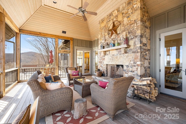 315 Jocassee Trl, Sapphire, NC 28774 - sunroom with plenty of natural light, french doors, and ceiling fan