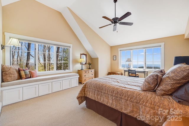 315 Jocassee Trl, Sapphire, NC 28774 - bedroom with lofted ceiling, a ceiling fan, and light carpet