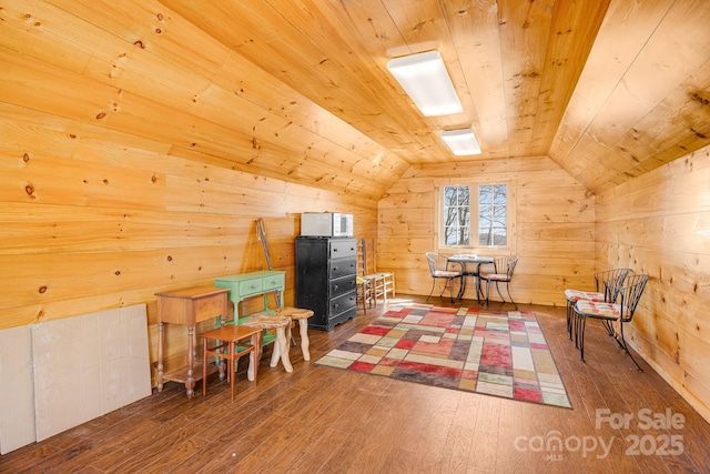 315 Jocassee Trl, Sapphire, NC 28774 - sitting room with lofted ceiling, hardwood / wood-style flooring, wood walls, and wooden ceiling