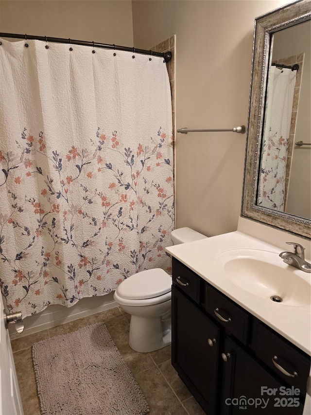 1112 Avalon Pl, Stallings, NC 28104 - full bathroom featuring vanity, toilet, tile patterned flooring, and a shower with shower curtain