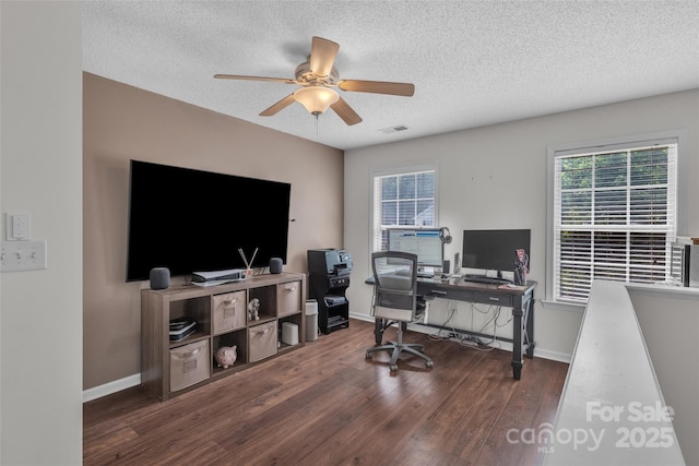 1017 Chalk Hill Ln, Charlotte, NC 28214 - office space featuring wood finished floors, a ceiling fan, a textured ceiling, plenty of natural light, and baseboards