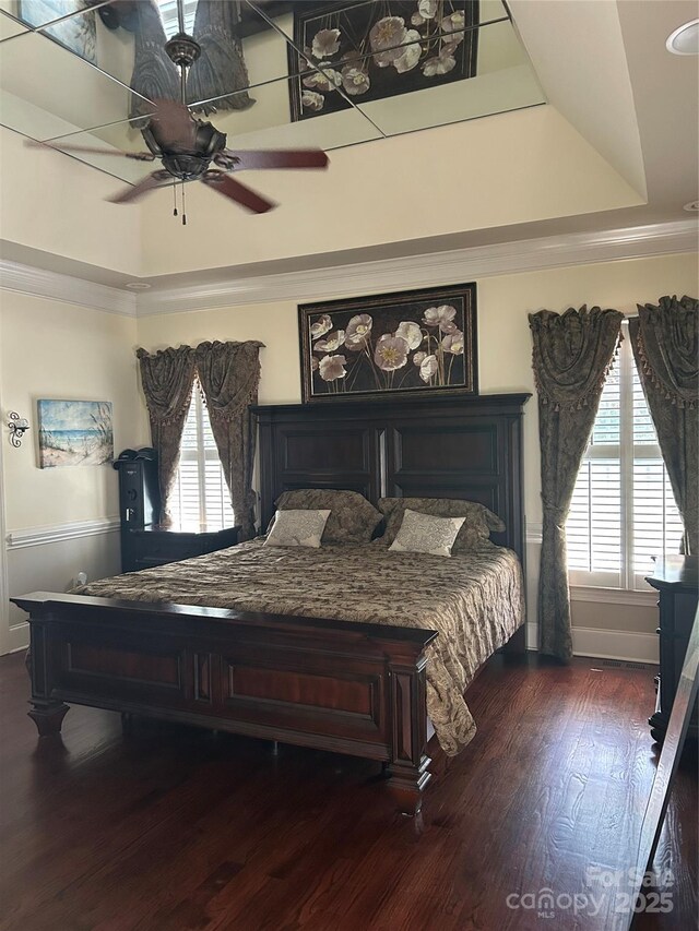 1308 Moonshadow Ln, Shelby, NC 28150 - bedroom with dark wood finished floors, crown molding, a raised ceiling, and baseboards