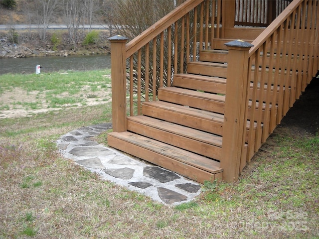 992 Hornet Dr, Whittier, NC 28789 - deck featuring stairs and a water view