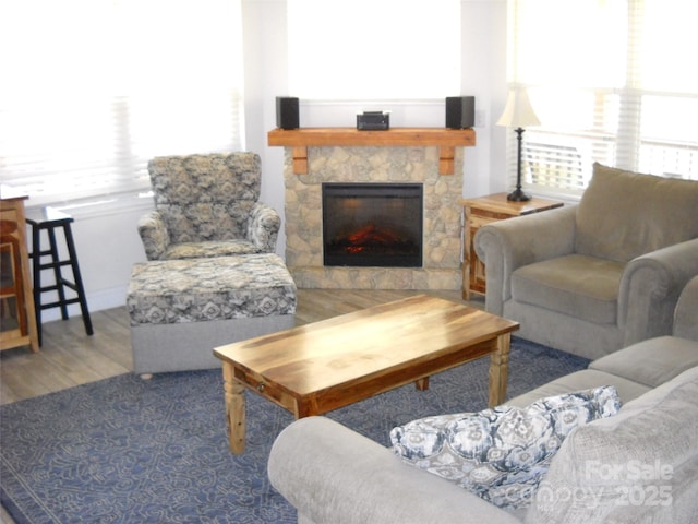992 Hornet Dr, Whittier, NC 28789 - living room featuring plenty of natural light, a fireplace, and wood finished floors