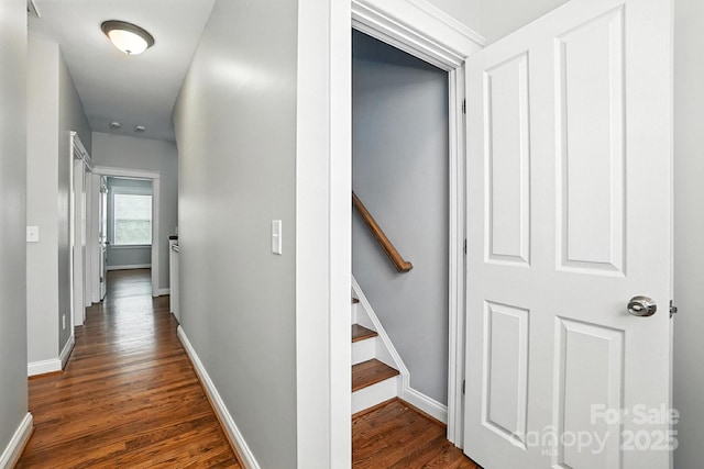 5807 Mctaggart Ln, Charlotte, NC 28269 - hallway featuring dark wood-style floors and baseboards