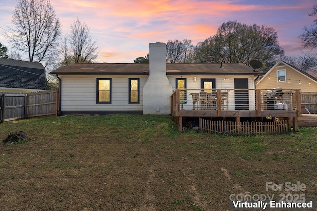 5501 Joyce Dr, Charlotte, NC 28215 - rear view of property with a chimney and a deck