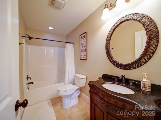 full bath with tile patterned flooring, vanity, toilet, baseboards, and visible vents