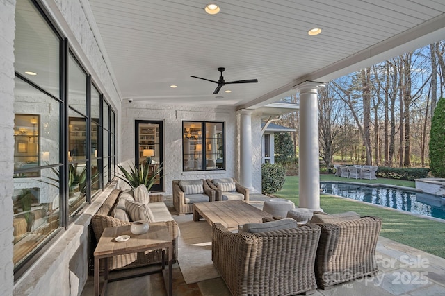 19117 Davidson Concord Rd, Davidson, NC 28036 - view of patio with an outdoor hangout area, an outdoor pool, and ceiling fan