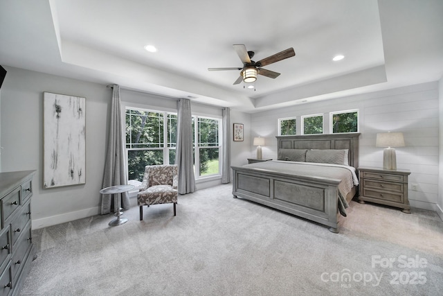 463 Lake Wylie Rd, Belmont, NC 28012 - bedroom featuring a raised ceiling, carpet floors, recessed lighting, and a ceiling fan