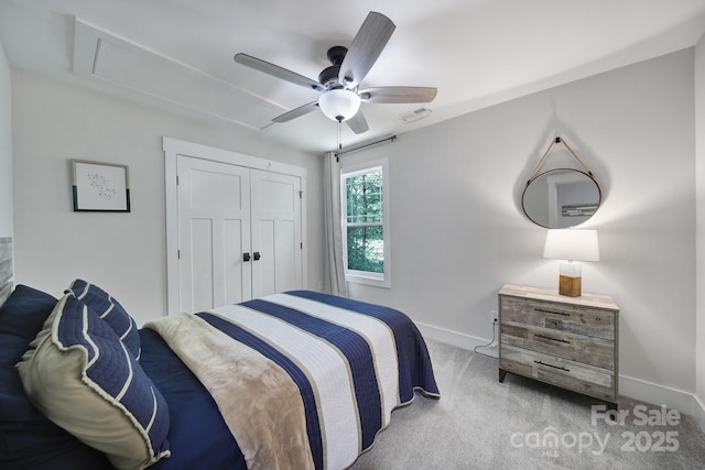 463 Lake Wylie Rd, Belmont, NC 28012 - carpeted bedroom featuring attic access, a closet, and ceiling fan