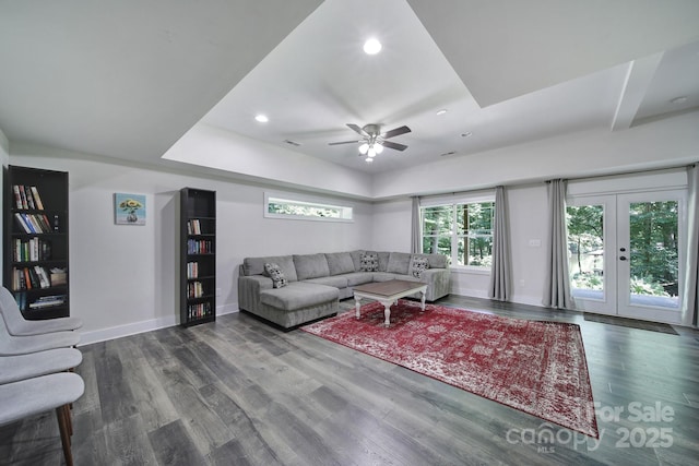 463 Lake Wylie Rd, Belmont, NC 28012 - living room with wood finished floors, a ceiling fan, and recessed lighting