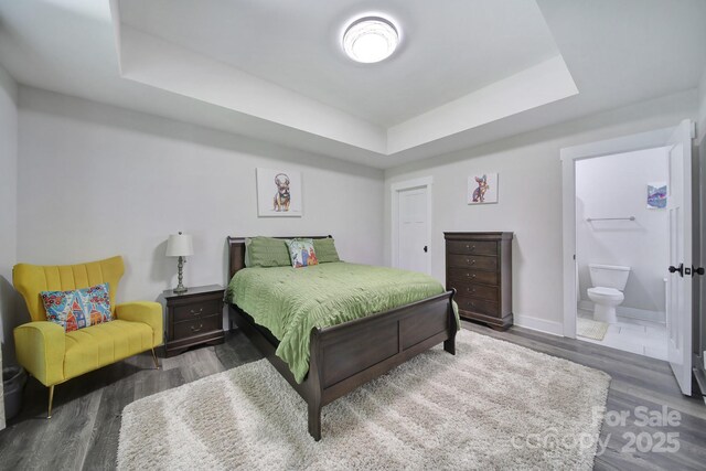 463 Lake Wylie Rd, Belmont, NC 28012 - bedroom featuring a raised ceiling, wood finished floors, and ensuite bathroom