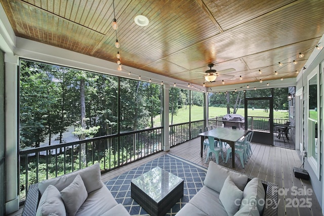 463 Lake Wylie Rd, Belmont, NC 28012 - sunroom / solarium featuring outdoor lounge area, outdoor dining space, and a ceiling fan