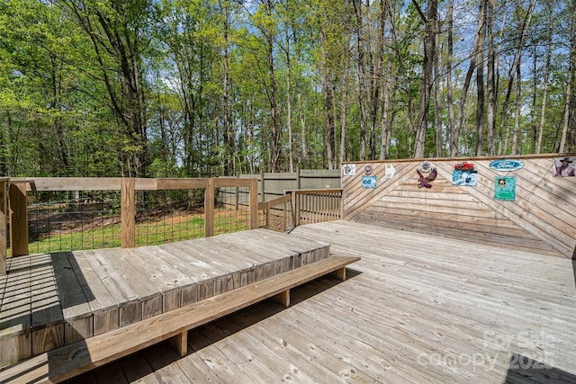 wooden terrace featuring fence