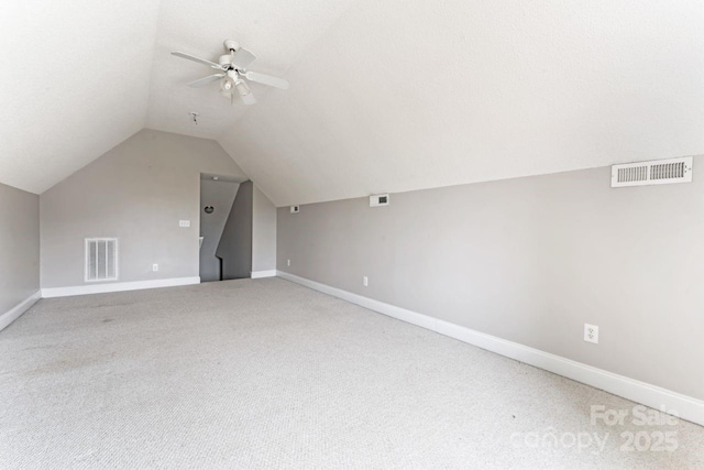 145 Mcbride Dr, Rockwell, NC 28138 - additional living space featuring vaulted ceiling, a ceiling fan, baseboards, and carpet floors