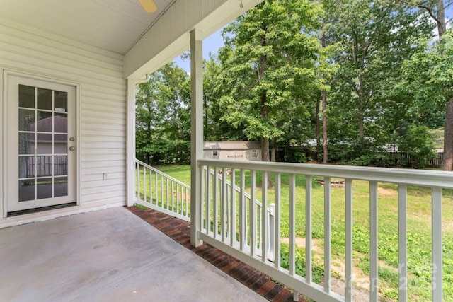 145 Mcbride Dr, Rockwell, NC 28138 - balcony with view of wooded area and a ceiling fan