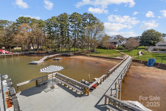 15921 Cramur Dr, Huntersville, NC 28078 - dock area with a lawn and a water view