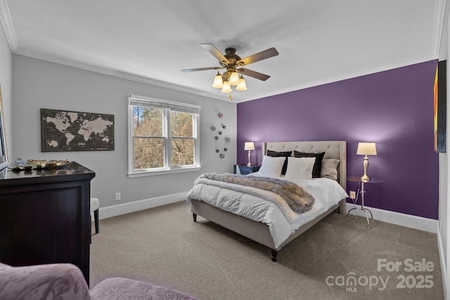 15921 Cramur Dr, Huntersville, NC 28078 - bedroom featuring baseboards, ornamental molding, ceiling fan, and carpet