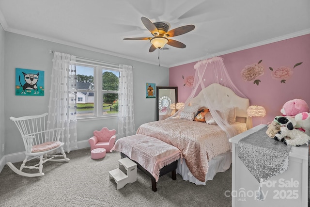15921 Cramur Dr, Huntersville, NC 28078 - carpeted bedroom with baseboards, ornamental molding, and a ceiling fan