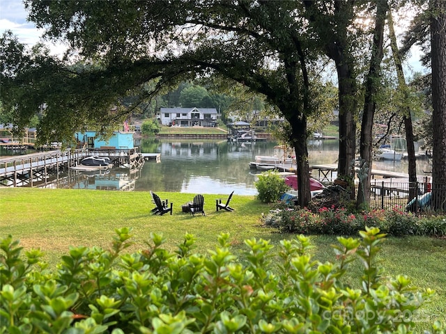 15921 Cramur Dr, Huntersville, NC 28078 - view of dock with a water view, fence, and a yard