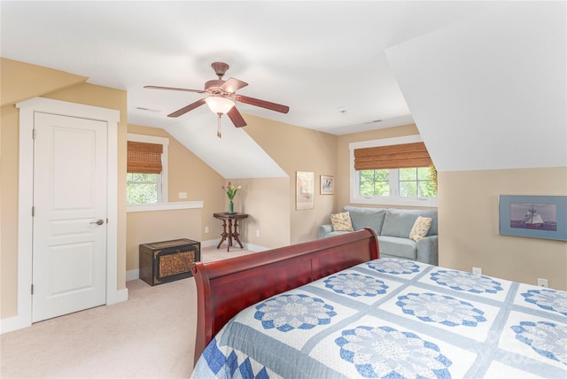 4 Silo View Ct, Asheville, NC 28804 - bedroom featuring lofted ceiling, multiple windows, light colored carpet, baseboards, and ceiling fan
