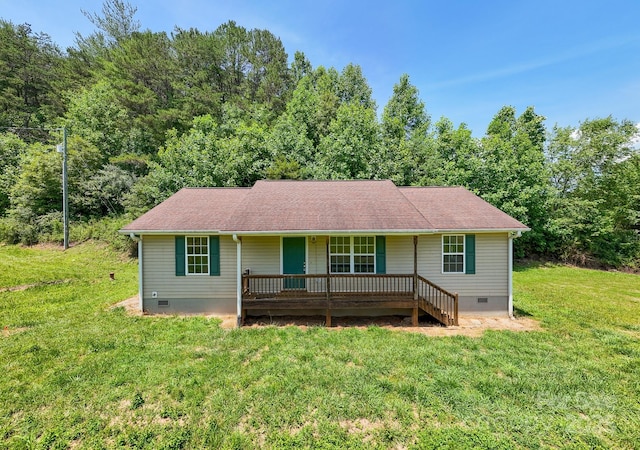 42 Leonard Davis Rd, Robbinsville, NC 28771 - single story home featuring crawl space, covered porch, a front yard, and roof with shingles