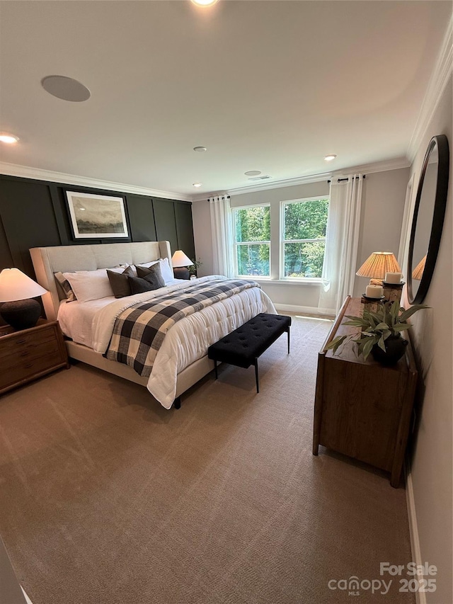317 Maidstone Dr Unit 57, Monroe, NC 28110 - bedroom with baseboards, recessed lighting, crown molding, and light colored carpet