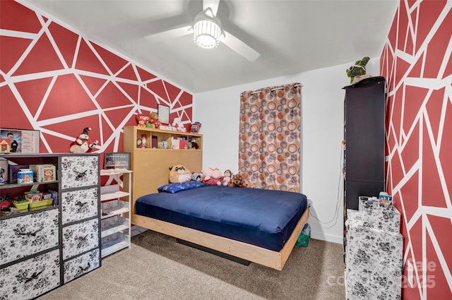 carpeted bedroom featuring a ceiling fan