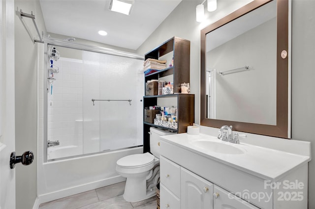 full bathroom with toilet, vanity, and combined bath / shower with glass door