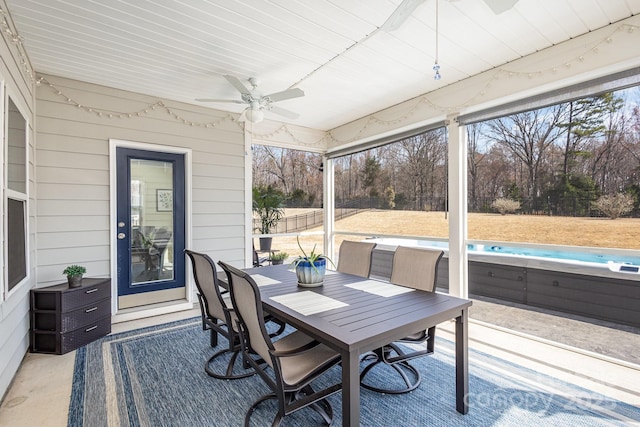 1512 Brooksland Pl, Waxhaw, NC 28173 - sunroom / solarium with healthy amount of natural light, a ceiling fan, and outdoor dining space