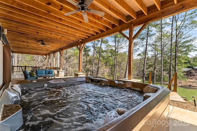 1289 Northview Dr, Morganton, NC 28655 - view of patio with a hot tub, ceiling fan, and outdoor lounge area