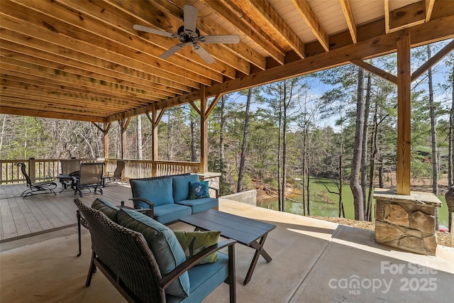 1289 Northview Dr, Morganton, NC 28655 - view of patio featuring a ceiling fan, an outdoor living space, and a wooden deck