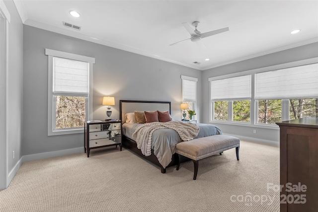 1289 Northview Dr, Morganton, NC 28655 - carpeted bedroom featuring visible vents, ornamental molding, baseboards, and multiple windows