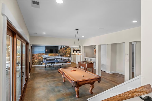1289 Northview Dr, Morganton, NC 28655 - playroom featuring finished concrete flooring, billiards, recessed lighting, and visible vents