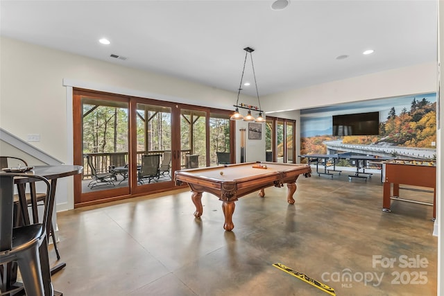 1289 Northview Dr, Morganton, NC 28655 - rec room featuring recessed lighting, visible vents, billiards, and finished concrete flooring