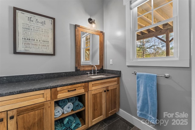1289 Northview Dr, Morganton, NC 28655 - bathroom with vanity, baseboards, and tile patterned floors