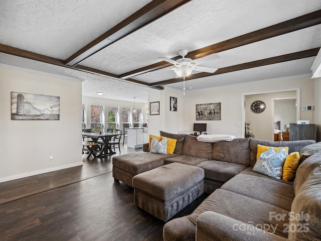33 Travora Cir, York, SC 29745 - living area with beam ceiling, wood finished floors, baseboards, and a textured ceiling