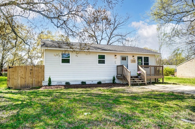 1116 Carolina Ave, Rock Hill, SC 29730 - view of front of home featuring roof with shingles, a front yard, crawl space, and fence