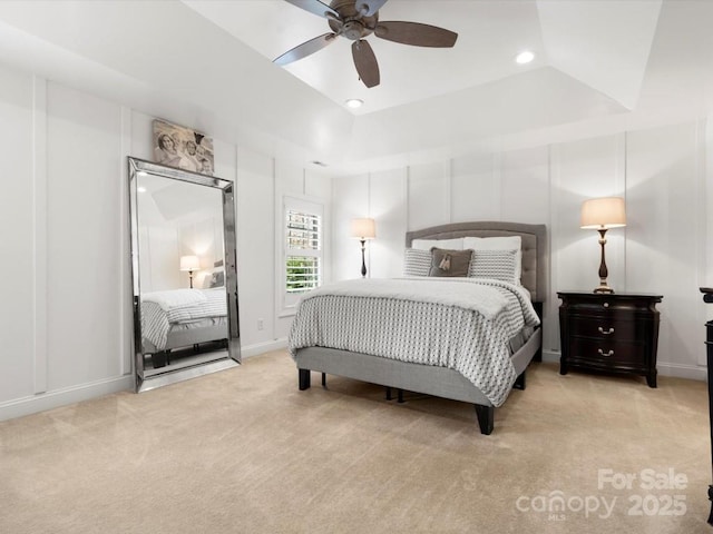 604 Wisteria Walk Way, Fort Mill, SC 29715 - bedroom featuring light carpet, recessed lighting, and ceiling fan