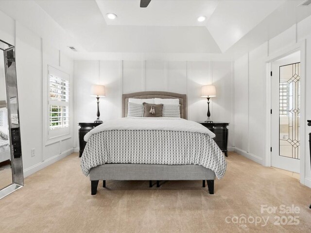 604 Wisteria Walk Way, Fort Mill, SC 29715 - bedroom featuring light carpet, ceiling fan, vaulted ceiling, and baseboards