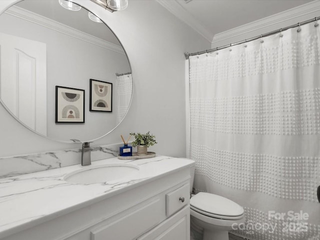 604 Wisteria Walk Way, Fort Mill, SC 29715 - full bath with crown molding, toilet, vanity, and a shower with shower curtain