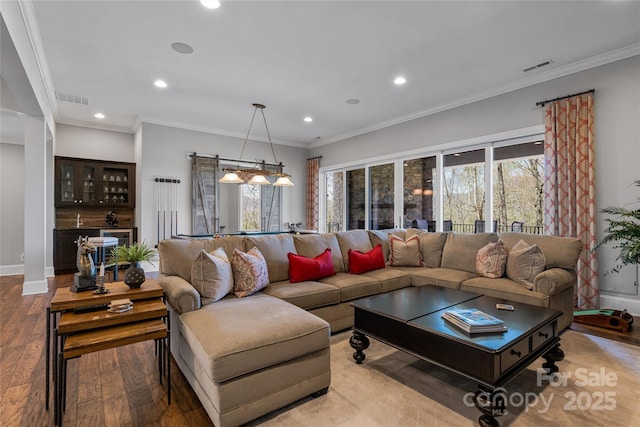 349 Stoneledge Trl, Arden, NC 28704 - living area featuring hardwood / wood-style floors, baseboards, visible vents, and recessed lighting