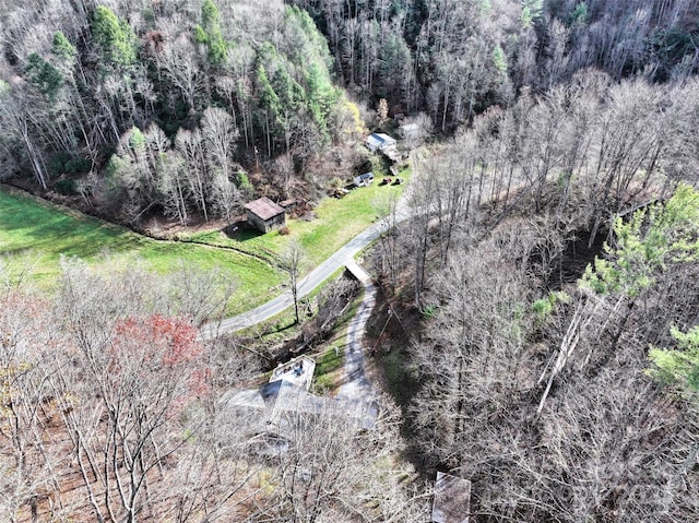 birds eye view of property with a forest view