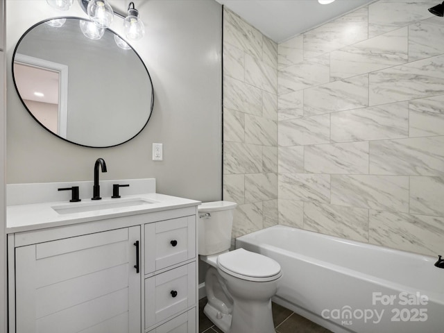 full bathroom with shower / bathing tub combination, toilet, and vanity