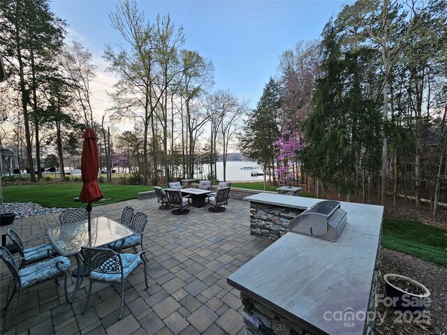 1832 Marthas Vineyard Rd, York, SC 29745 - view of patio featuring an outdoor kitchen, outdoor dining space, and a water view