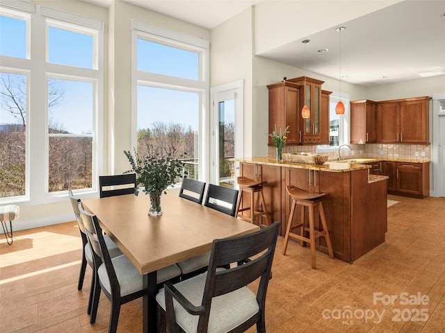 dining area with light wood finished floors