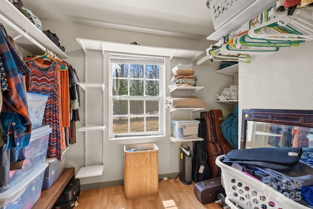 spacious closet with wood finished floors