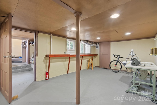 basement with recessed lighting