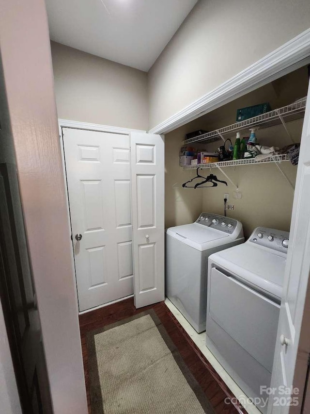 18224 Taffrail Way, Cornelius, NC 28031 - laundry room with dark wood-style floors, independent washer and dryer, and laundry area