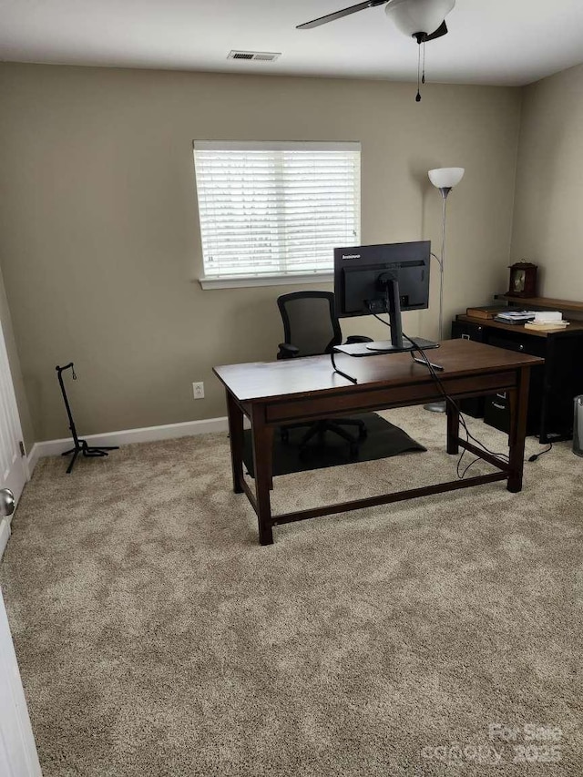 18224 Taffrail Way, Cornelius, NC 28031 - home office with ceiling fan, baseboards, light colored carpet, and visible vents
